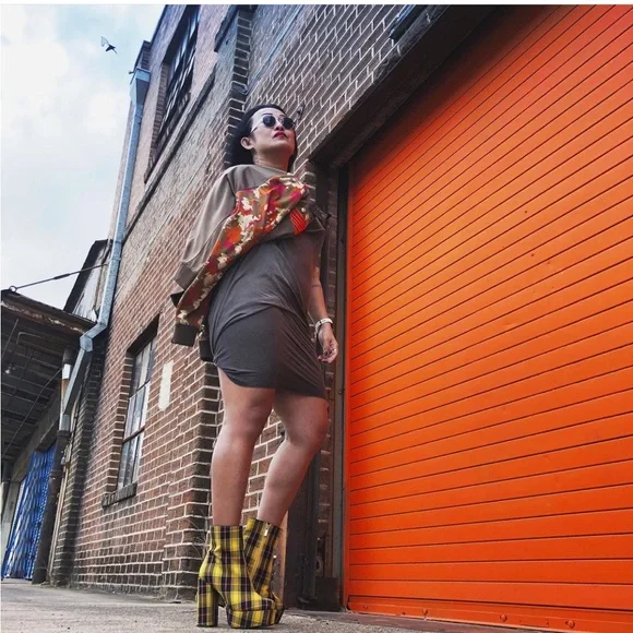 Yellow & Black Plaid Ankle Boots - Picture 5 of 5